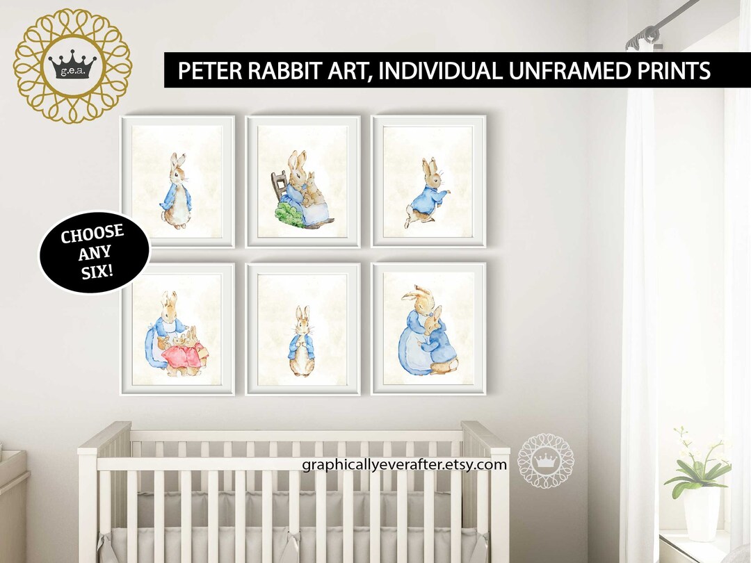 Peter Rabbit Nursery Art Prints Qty 6 Watercolor Baby Girl Boy Gender ...