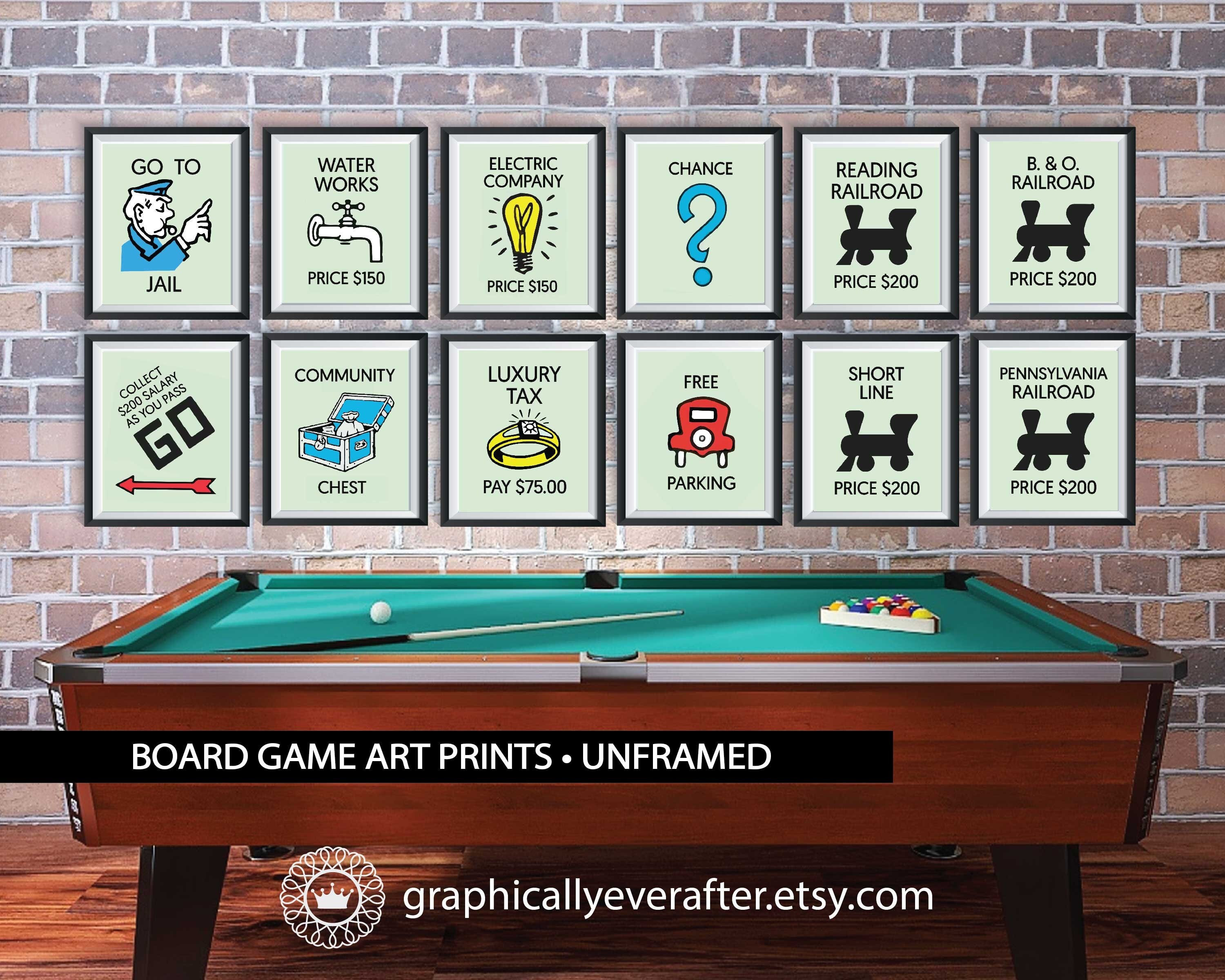 Board Game Art Prints UNFRAMED Qty 12 Game Room Wall Art Playroom