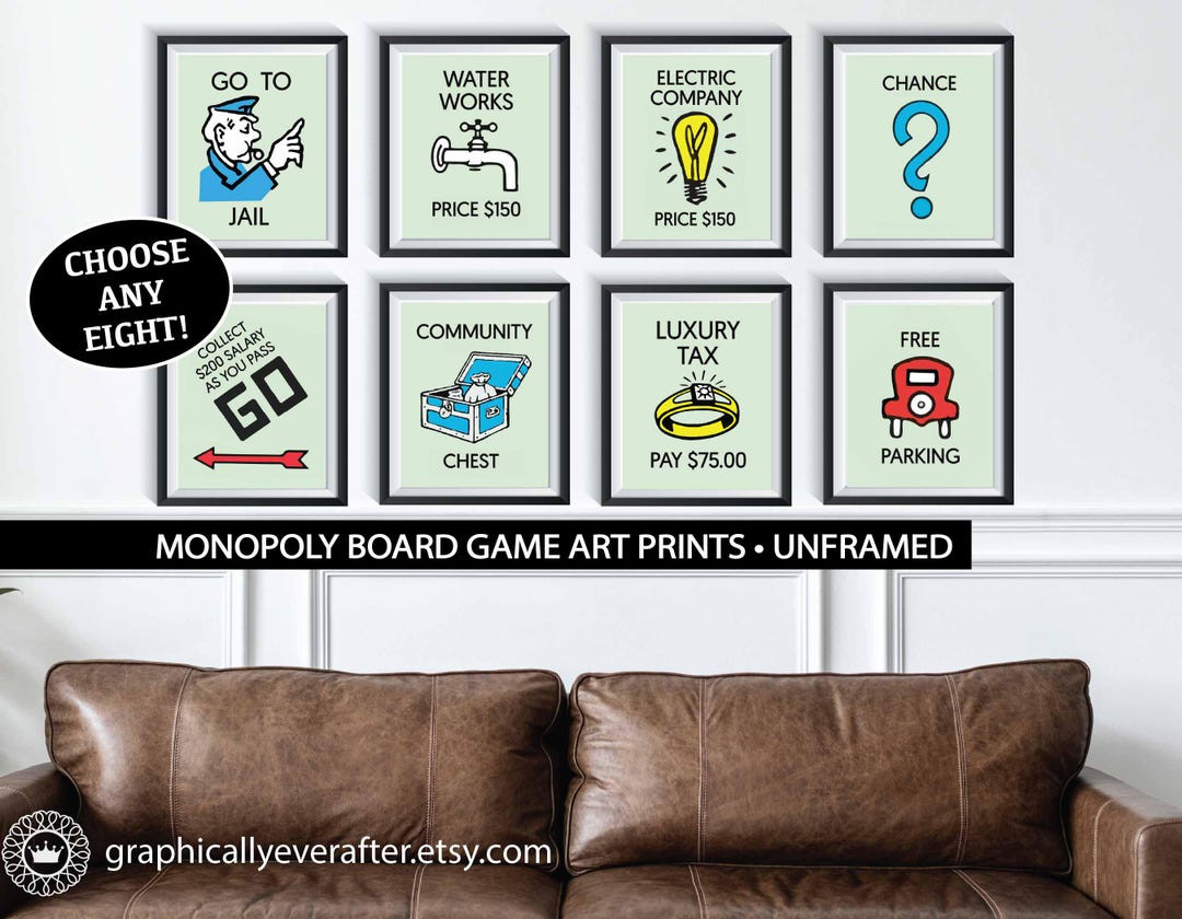 Board Game Art Prints Game Room Wall Decor Set of 8 Vintage Board Game ...