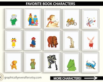Book Characters Art Prints UNFRAMED Qty 6 Baby Girl Boy Gender Neutral Nursery, Library PreSchool Stories Classic Storybook Baby Shower Gift