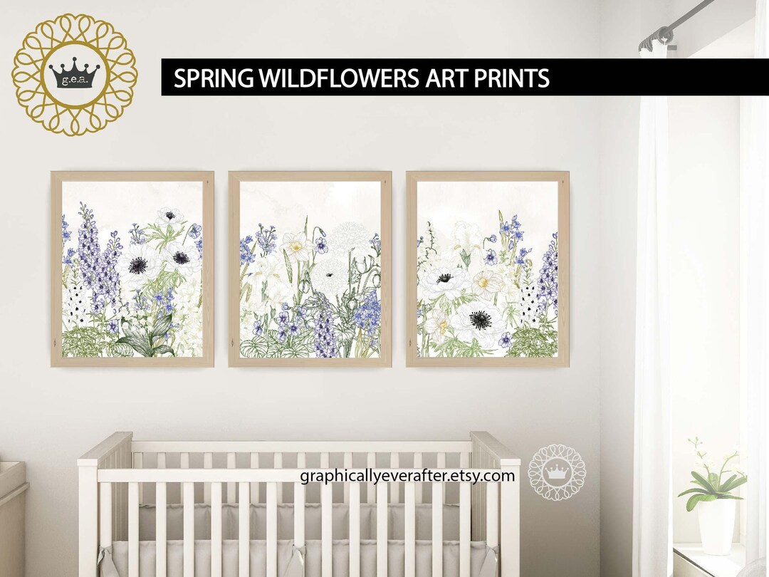 Spring Wildflowers Art, Set of 3 Wildflower Nursery Prints, Floral ...