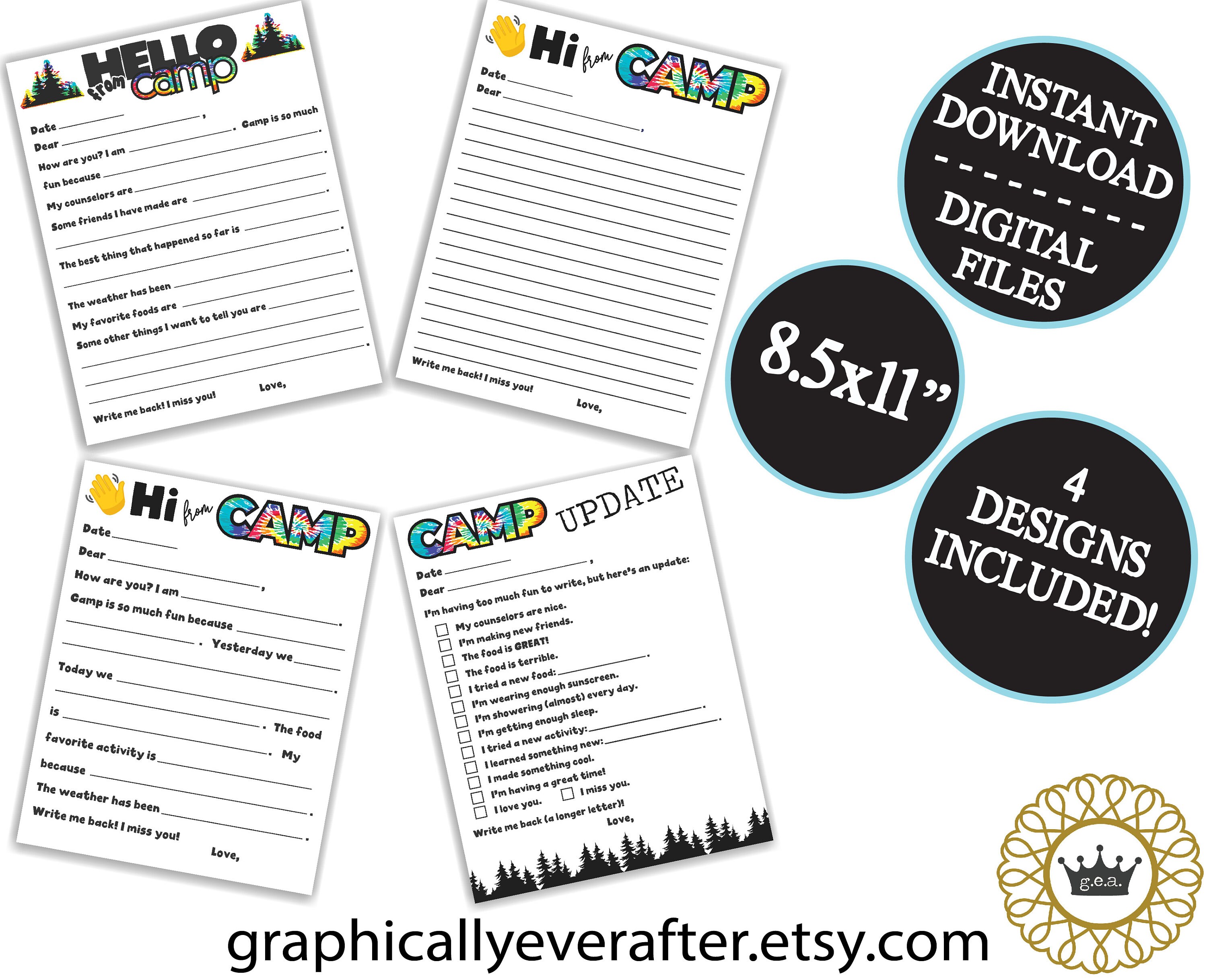 PRINTABLE Camp Stationery Tie Dye Fill in the Blank News Sleep Away O…
