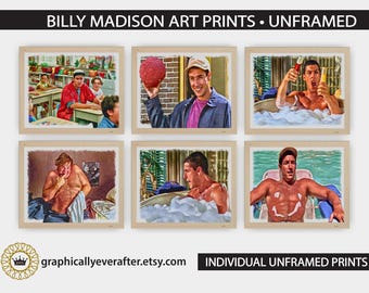 Billy Madison Funny Movie Art Prints Set of 4 Adam Sandler Movie Posters, Bathroom Art Stop Looking At Me Swan, 90s Comedy Movie, Dorm Room