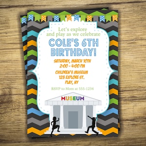 Museum Birthday Party Invitation - Children&#39;s Museum, Discovery Museum, Boy Invite - Explore, Digital File, Printable
