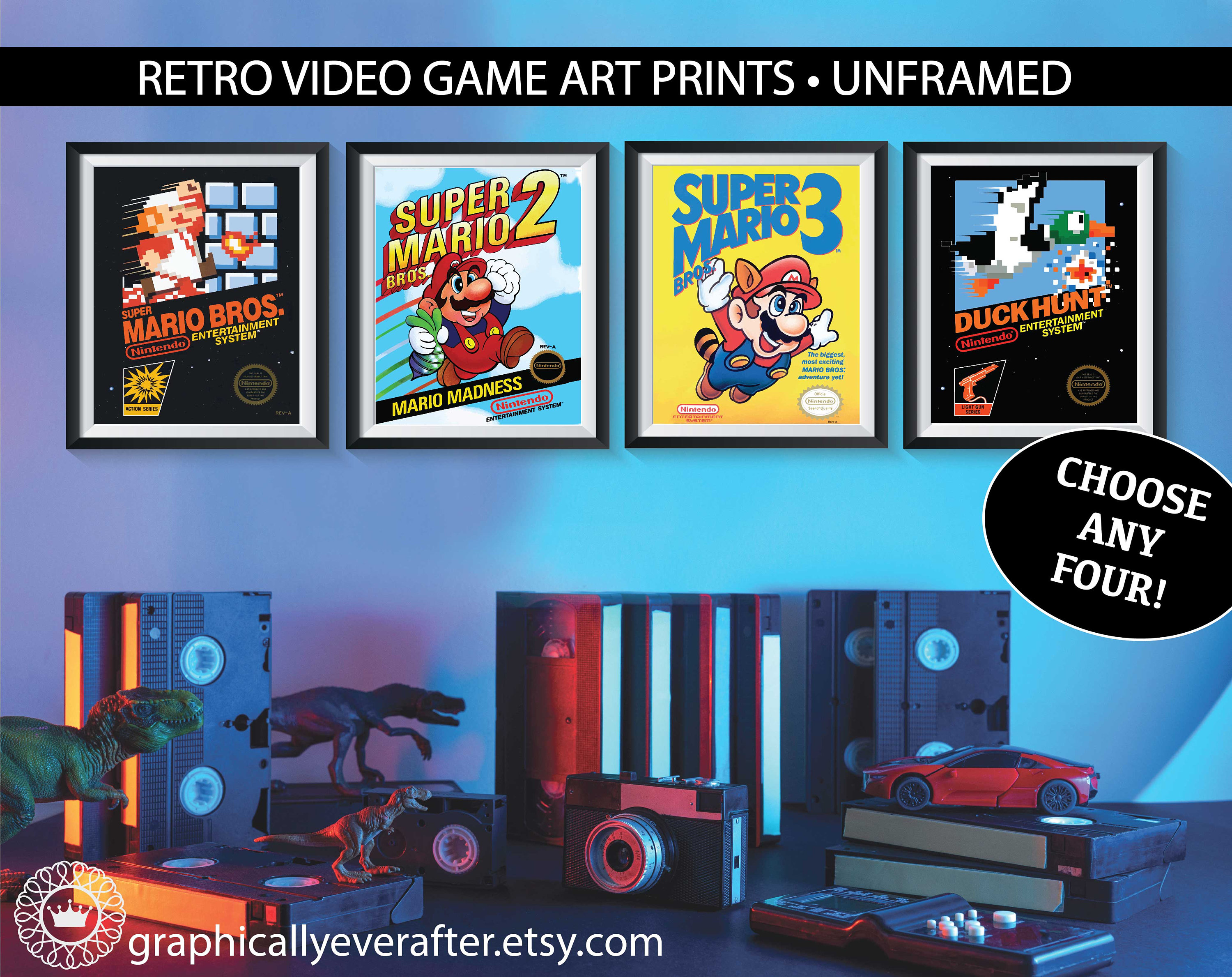 Retro Video Games Art Prints 80s 90s Arcade Wall Decor UNFRAMED
