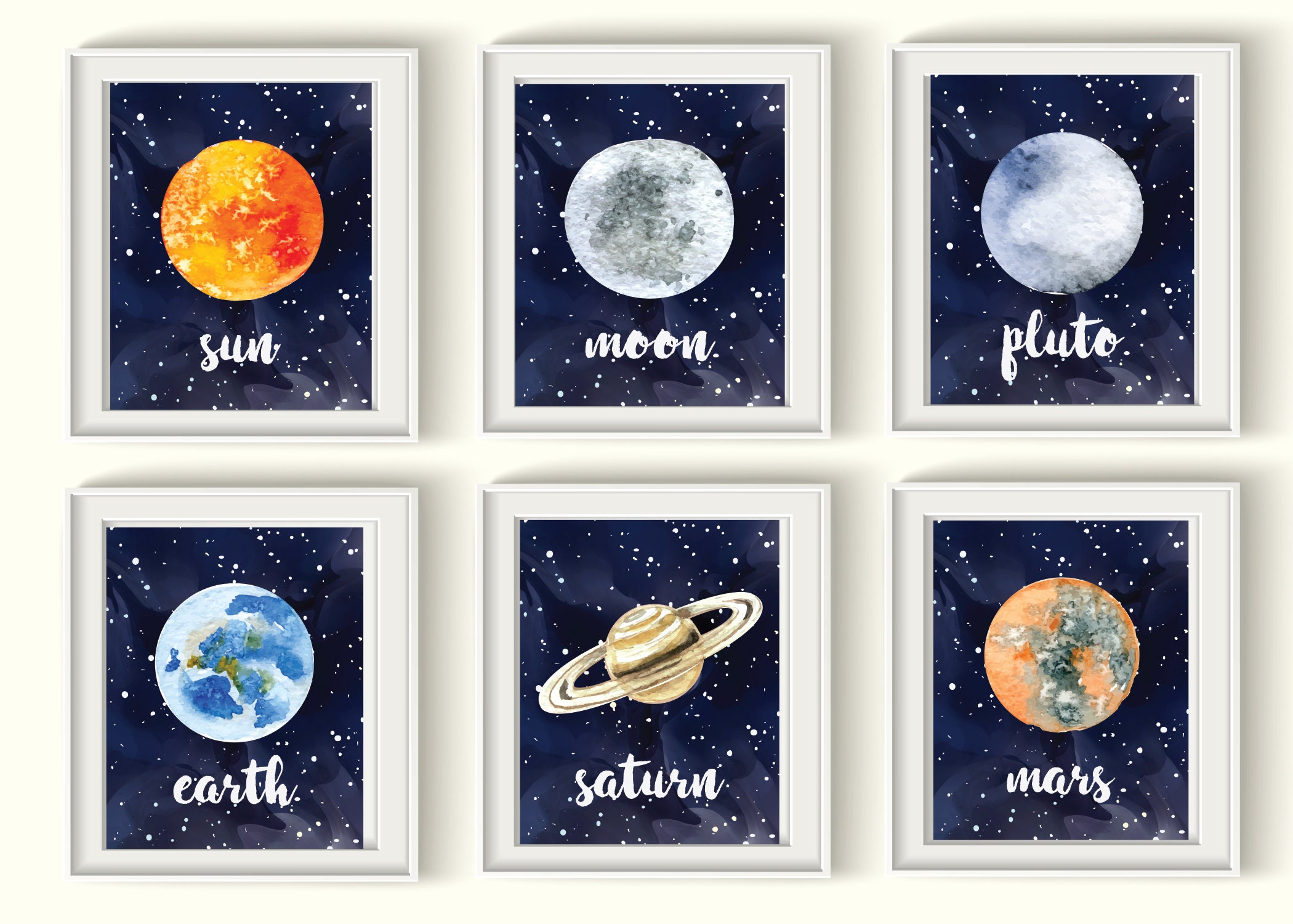 Outerspace Planets Art Prints Set - Qty 8 - Solar System NURSERY ...