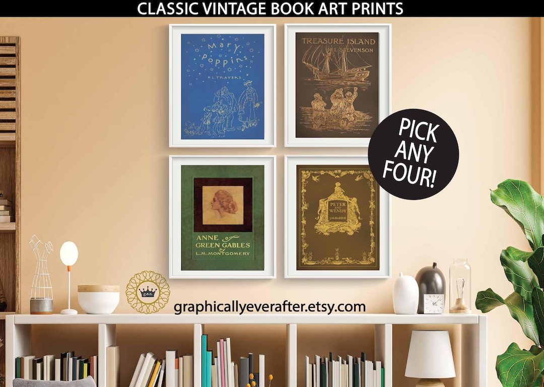 Vintage Book Cover Art Prints, Classic Literature Poster Set, Home ...