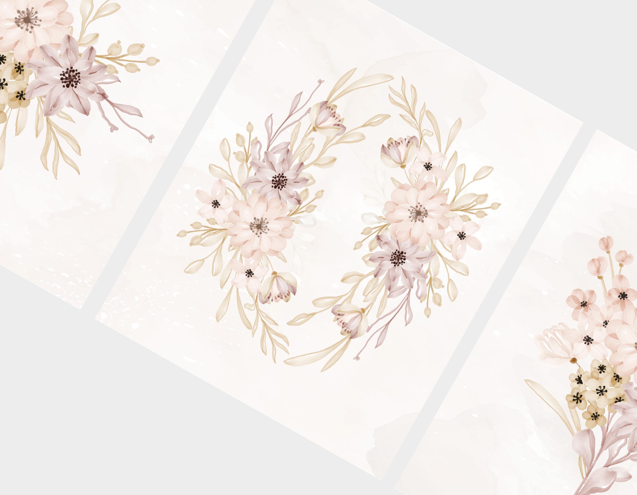 Neutral Boho Wildflowers Nursery Art, Set of 3 Boho Wildflowers Bouquet ...