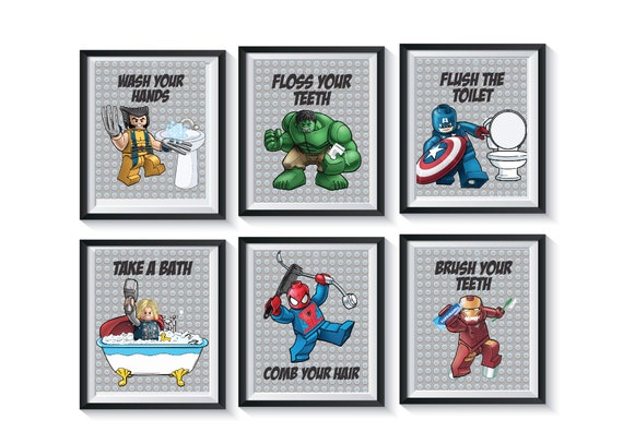 Super Hero Retro Picture Wall Art Painting Poster Art Bathroom Wc Decor No Frame 
