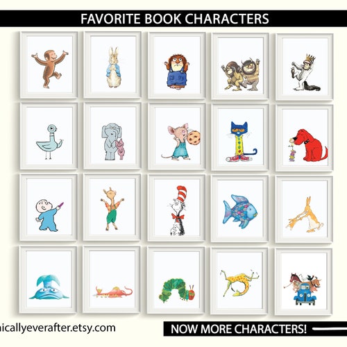 Book Characters Art Prints UNFRAMED Qty 2 Baby Girl Boy Gender Neutral Nursery, Library PreSchool Stories Classic Storybook Baby Shower Gift