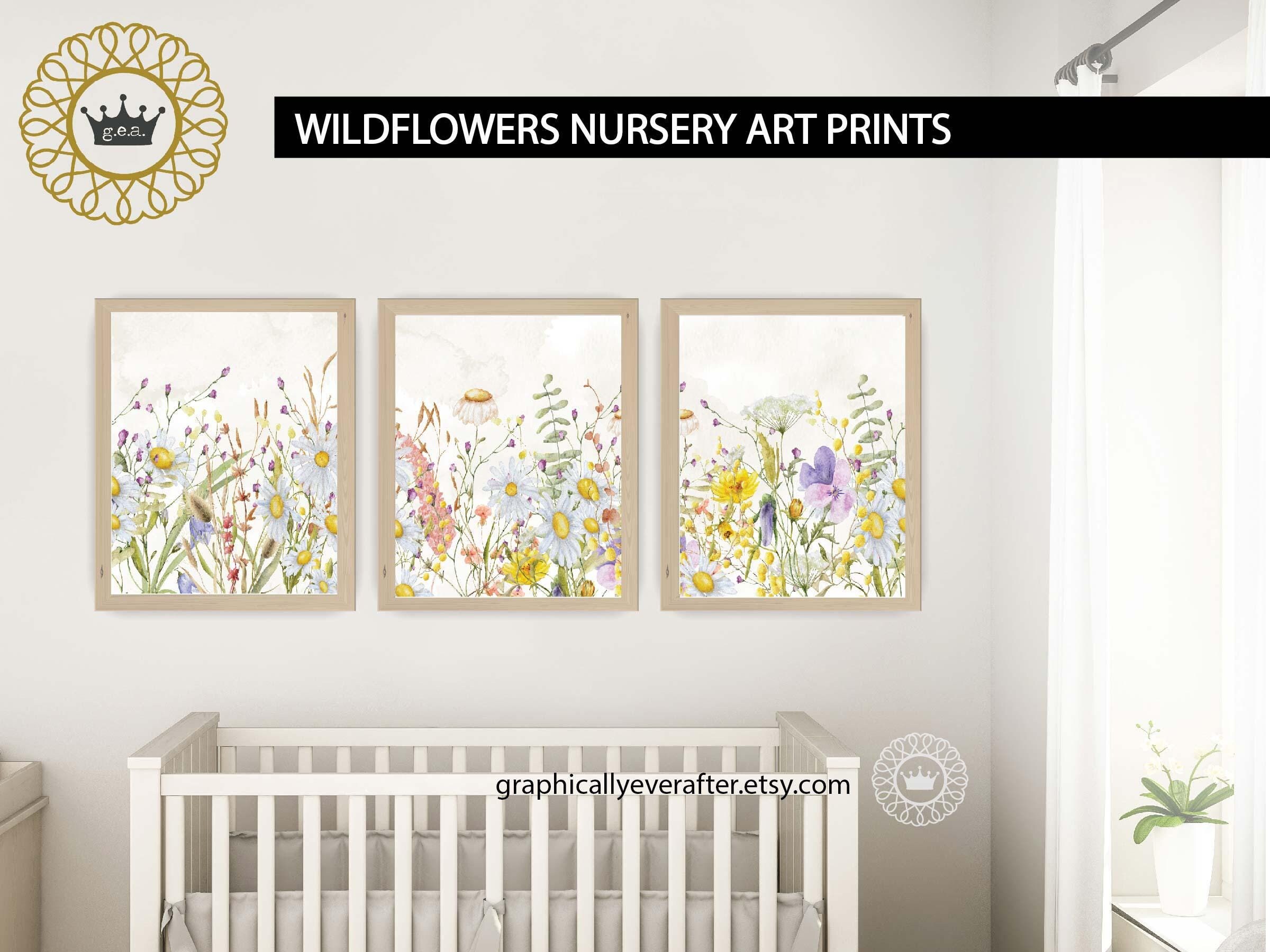Set of 3 Daisy Wildflowers Art, Boho Daisy Nursery Art Prints, Floral ...