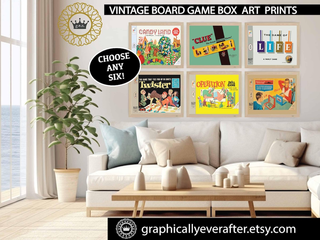 Vintage Board Game Box Art Prints UNFRAMED Set of 6 Playroom Retro ...