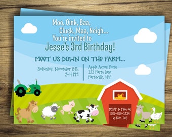Farm Animals Birthday Party Invitation 3rd 4th 5th 6th On the Farm Tractor BarnTheme Birthday Invite Boy Girl Party Digital File Printable