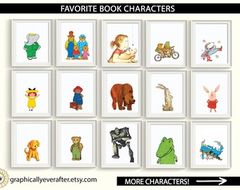 Book Characters Art Prints UNFRAMED Qty 8 Baby Girl Boy Gender Neutral Nursery, Library PreSchool Stories Classic Storybook Baby Shower Gift