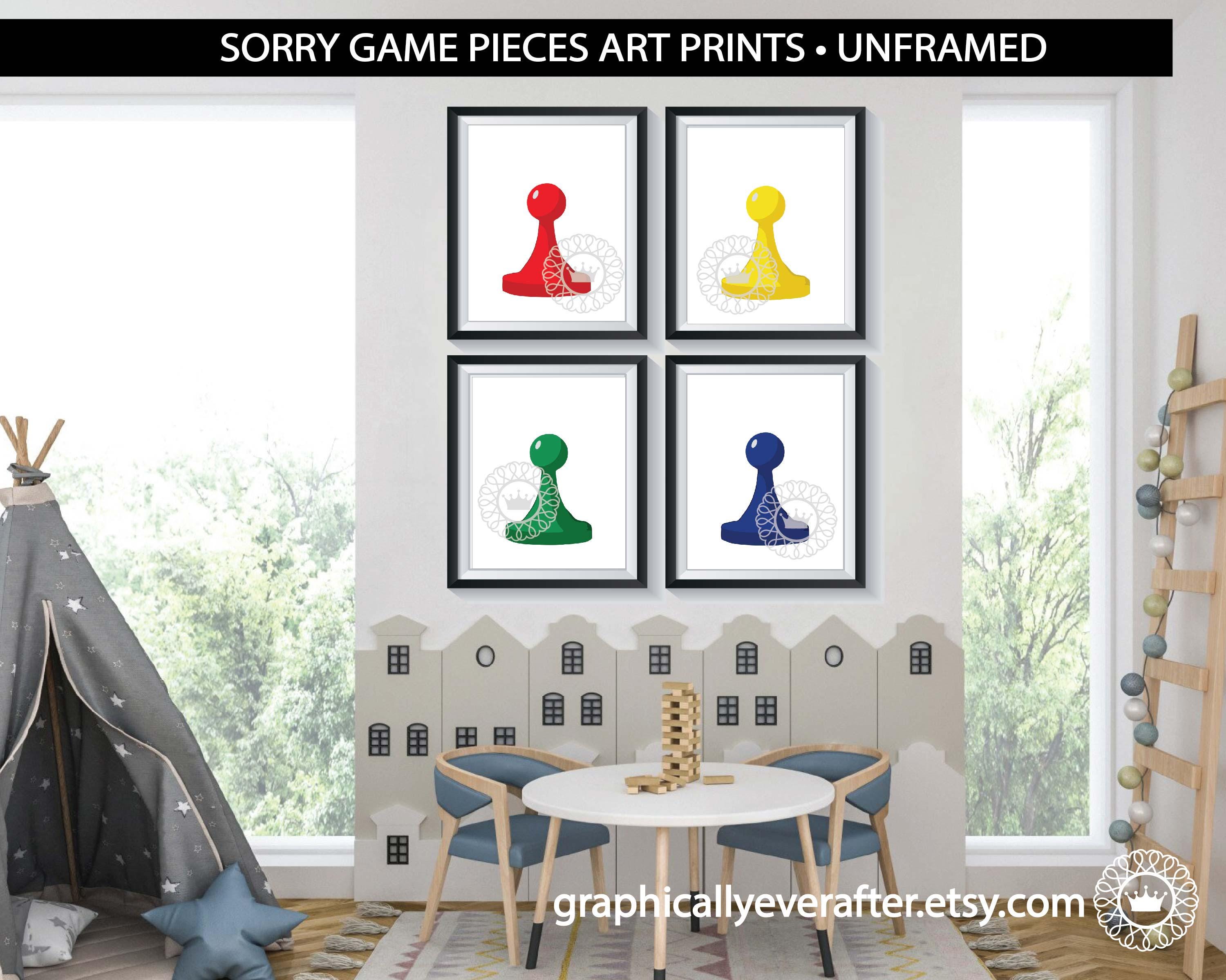 Sorry Game Pawn Pieces Posters, Game Room Art Prints, Qty 4 Sorry