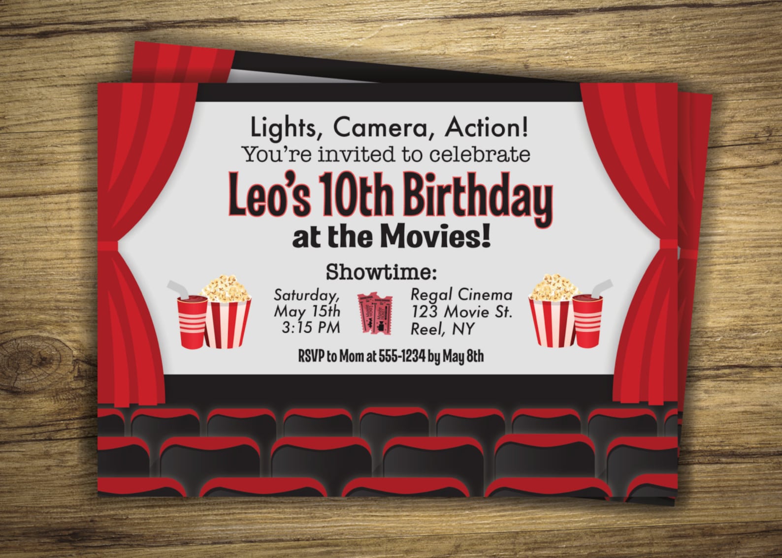 Movie Birthday Party Invitation Cinema, Movie Theater Birthday Invite