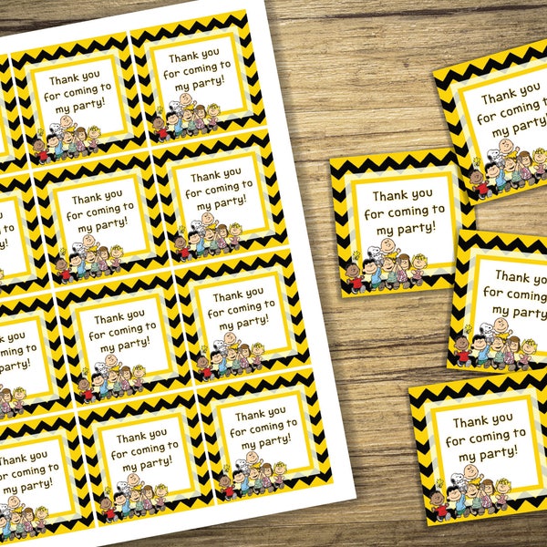 Charlie Brown & Snoopy Matching Favor Tags - Birthday Party Invitation, Boy Girl Peanuts Gang, Birthday Package - Digital File, Printable