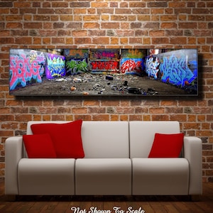 Graffiti Wall Art, Panoramic Sofa Size Canvas Print, Graffiti Art, Large Underground Graffiti Wall Art, Graffiti Art Canvas, Steampunk Art
