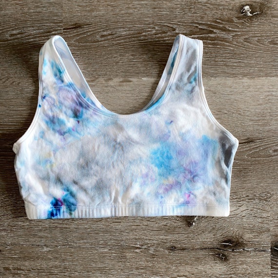 Ice Tie Dye Cotton Sports Bra/bralette Blue & Gray, Loungewear, Athleisure,  Unlined, Unpadded, Gym Outfit, Workout Gear, Exercise Clothing 