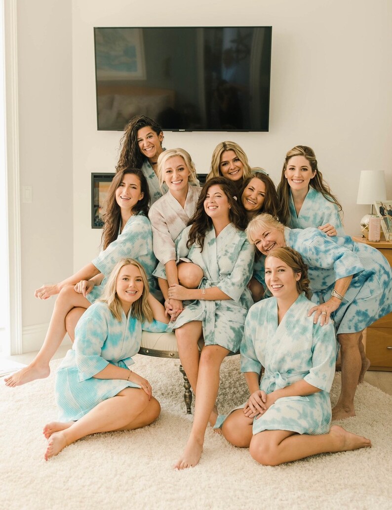 Matching Robes Loungewear Tie Dye Waffle Knit Short Robe -Wedding Gift Bridesmaid Getting Ready Robe Bachelorette Party Bridesmaid Gift