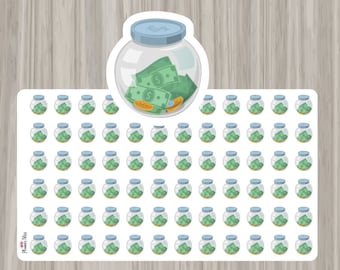 Money Jar Planner Stickers - Erin Condren, Kikki K, Filofax, Plum Paper, Limelife, Happy Planner, Inkwell, Savings, Cash, Bank