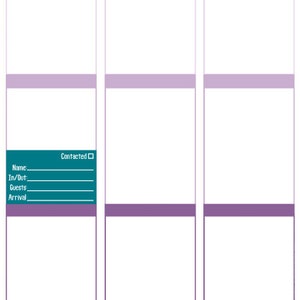 May include: A teal-colored planner with sections for meal plans, exercise, daily to-dos, thoughts, and inspiration. The planner has a section for a contact list with fields for name, in/out, guests, and arrival.