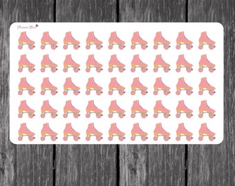 Roller Skate Planner Stickers - Erin Condren, Kikki K, Filofax, Plum Paper, ECLP, Skates, Skating, Pink, Vintage, Skate Lesson, Fitness