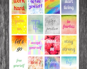 Inspirational Planner Stickers - 16 Count - Erin Condren, Kikki K, Filofax, Plum Paper - Boxes for ECLP, Quote Stickers