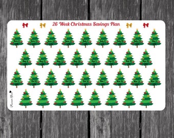 Christmas Savings Plan Planner Stickers - Erin Condren, Kikki K, Filofax, Plum Paper, Money Challenge, 26 Week Challenge