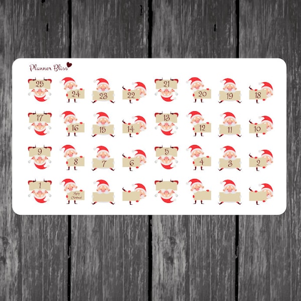 Christmas Countdown Planner Stickers - Erin Condren, Kikki K, Filofax, Plum Paper - Santa Planner Stickers, Holiday Planner Stickers