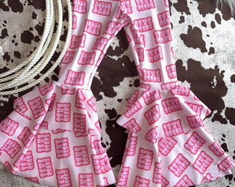 Bell Bottoms / Western Girls Flares / Cowgirl / Rodeo Babe - Pink
