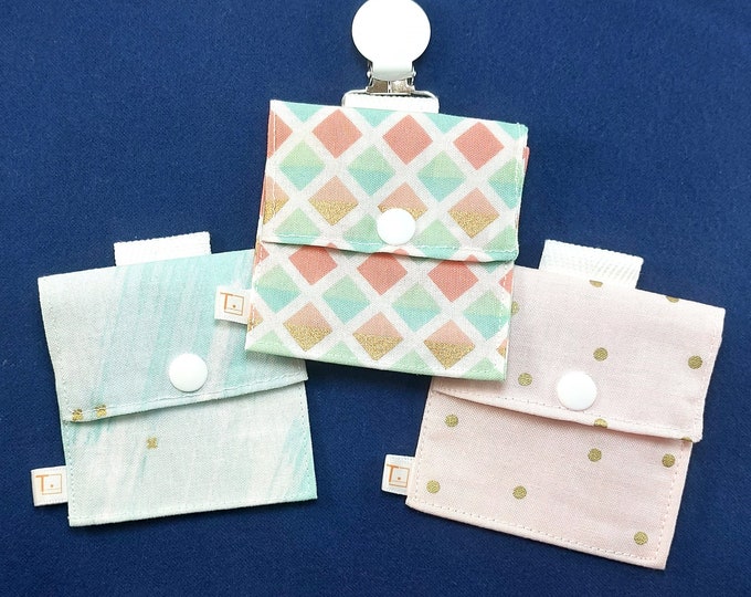 Tubie Pockets® Clips! Set of 3 Teal/Pink/Diamonds NG and NJ Tube Moveable Storage Pockets