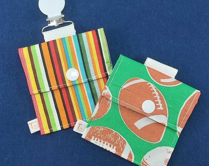 Tubie Pockets® Clips! Set of 2 Footballs/Stripes NG and NJ Tube Moveable Storage Pockets