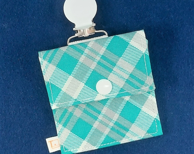 Tubie Pockets® Clips! Teal Tartan NG and NJ Tube Moveable Storage Pocket