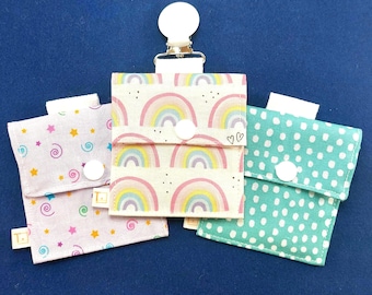 Tubie Pockets® Clips! Set of 3 Polkadots/Rainbows/Flowers NG and NJ Tube Moveable Storage Pockets