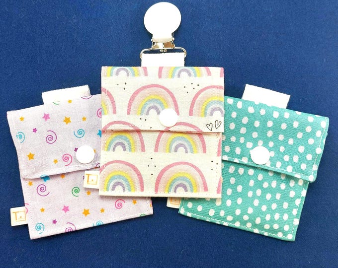 Tubie Pockets® Clips! Set of 3 Polkadots/Rainbows/Flowers NG and NJ Tube Moveable Storage Pockets
