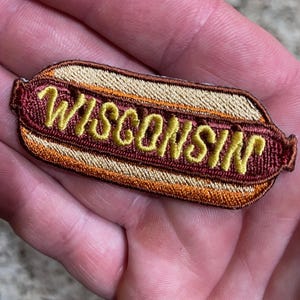 Wisconsin Mustard Brat Embroidered Patch | Funny WI culture |  Glizzy hotdog