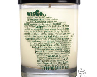 Wisconsin Lingo Scented Soy Candle - Kettle Moraine Forest Scent | WI map reusable art gift