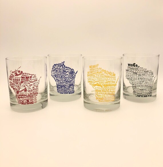 Wisconsin Rocks Glasses Set of 4 Supper Club Cheese State Park