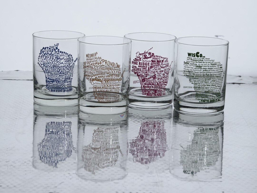 Wisconsin Rocks Brandes Wisconsin Rocks Glasses Set of 4 | WI State Map | Supper Club, Cheese ...