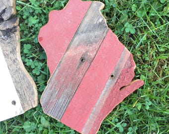 Wisconsin reclaimed barn wood art | local Dane County barnwood | WI state wall decor 8"