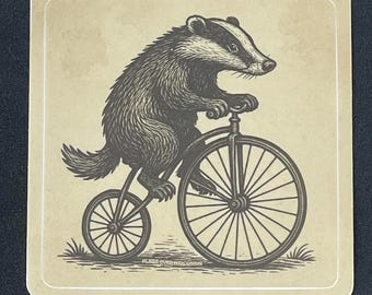 Badger Biker Vinyl Sticker | vintage Wisconsin badgers | Elroy Sparta State Trail | penny farthing bicycle
