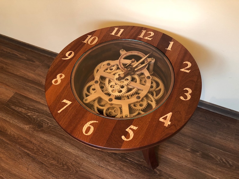 Coffee Table With Wooden Gears Clock Mahogany Table Steampunk Coffee