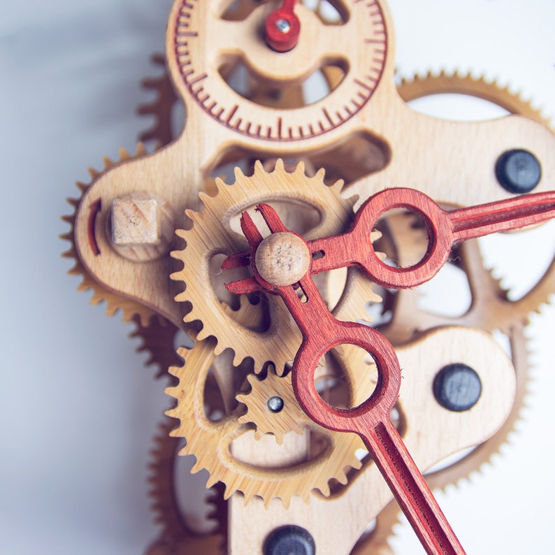 Wooden Wall Clock Lily Steampunk Pendulum Clock Wooden Gears Clock