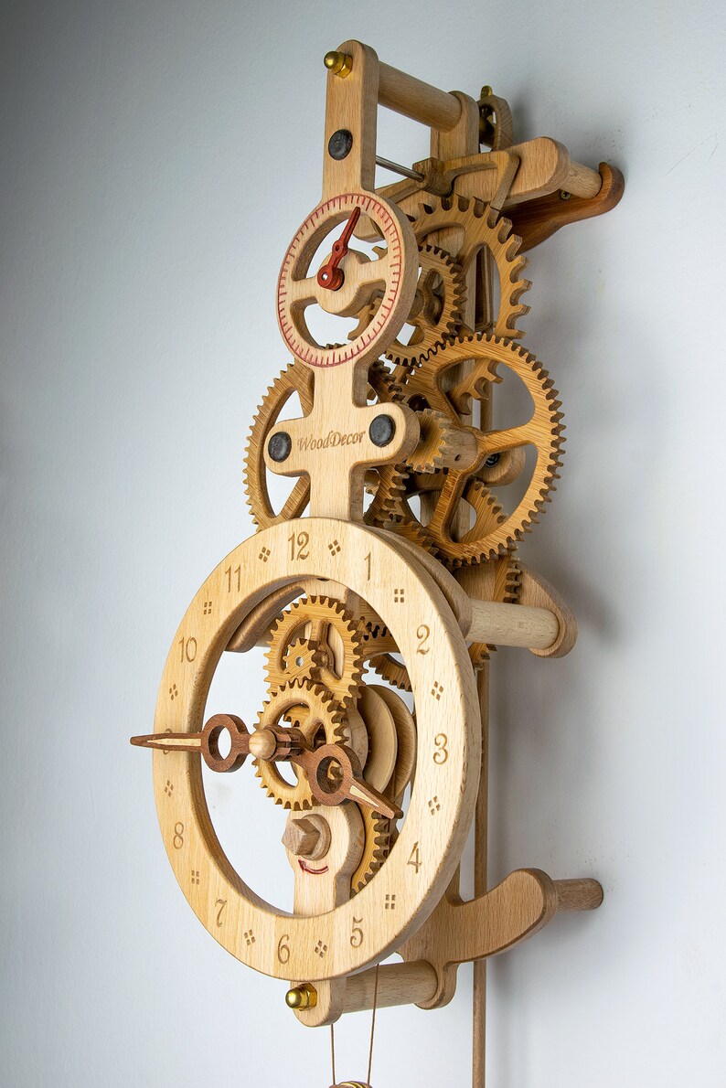 Wooden Wall Clock Cronos Steampunk Pendulum Clock Wooden Gears Clock