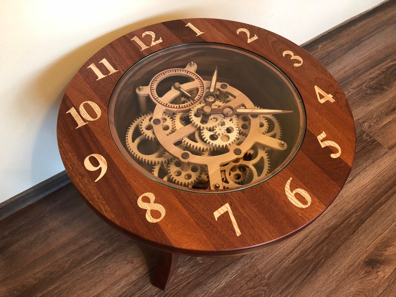 Coffee Table With Wooden Gears Clock Mahogany Table Steampunk Coffee