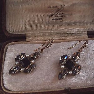 Biżuteria Vintage Czarny Diament Szary, Jet Black Kryształ & Naszyjnik Perłowy zdjęcie 6