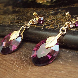 Elegant Vintage Deco Style Amethyst Purple Crystal Drop Pierced Earrings