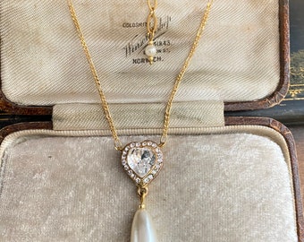 Vintage Butler & Wilson Rose Gold Crystal Heart Bow Pendant 