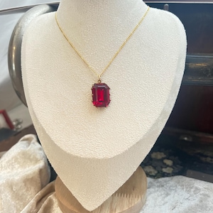 Vintage Ruby Red Rectangle Crystal Pendant, Copper Setting Featuring a ...